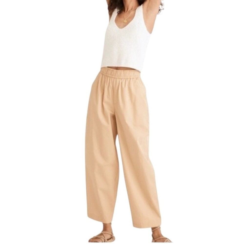 Madewell Pull On Oversized Balloon Pants Desert Dune Beige Cotton Medium - Picture 1 of 8